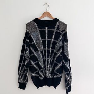 Vintage Cambio Italia Abstract Grid Wool Blend Sweater Made In Italy Men's Large
